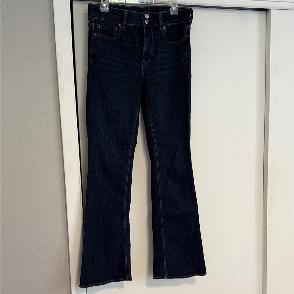 American Eagle Women's Dark Blue High Rise Flare Jeans